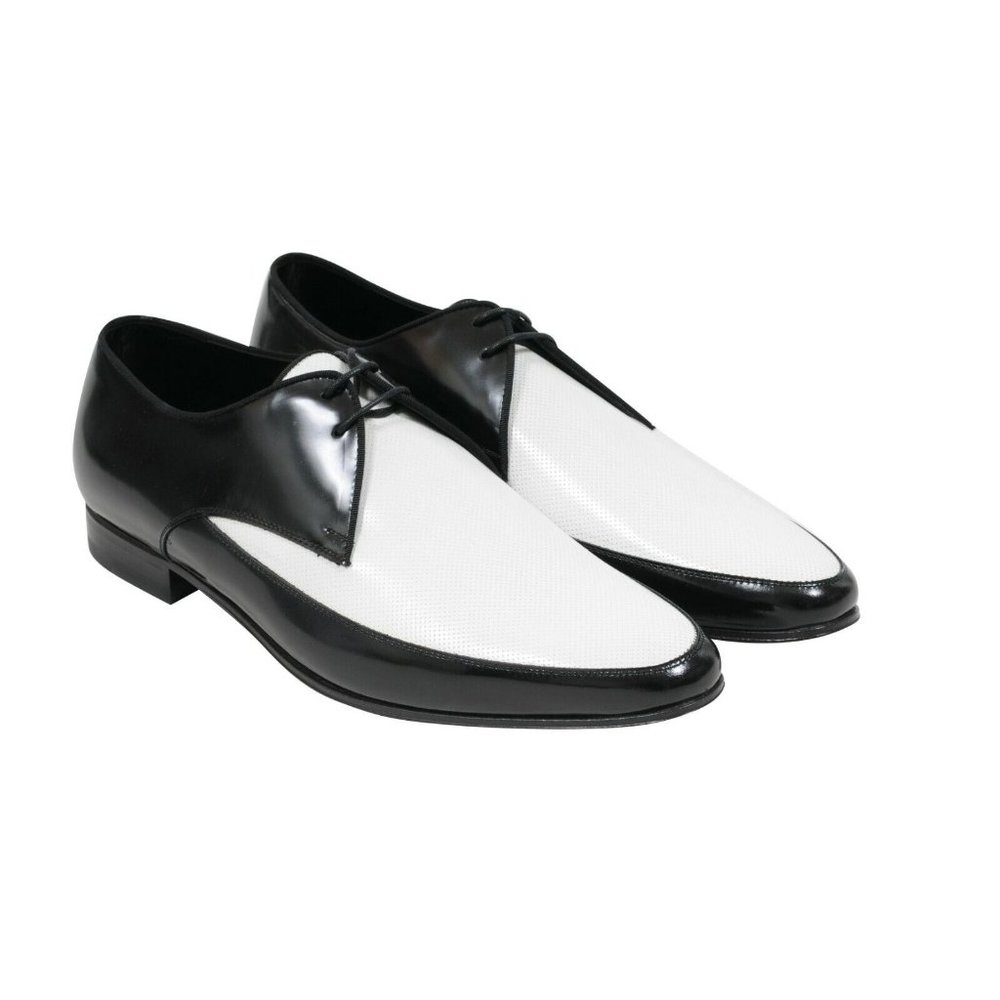 Saint Laurent Men's Black White Perforated Leather Speedster Dress Shoe 42.5 9.5